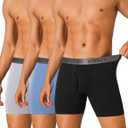 FINETOO Mens Underwear Boxer Briefs Soft Breathable Cotton Wide Waistband Men Underwear 3 Pack (Large)