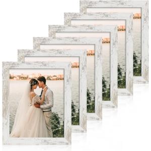 iRahmen 8x10 Picture Frame Set of 6, White Rustic Frame with High Definition Real Glass, 8 x 10 Wood Photo Frames for Tabletop Display and Wall Mounting