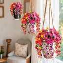 Artificial Flowers for Outdoors 3 Pack Fake Hanging Plants with Faux Hibiscus Flowers Summer Fall Decor UV Resistant Silk Leaves for Indoor Outdoor Front Door Porch Patio Planter Decor