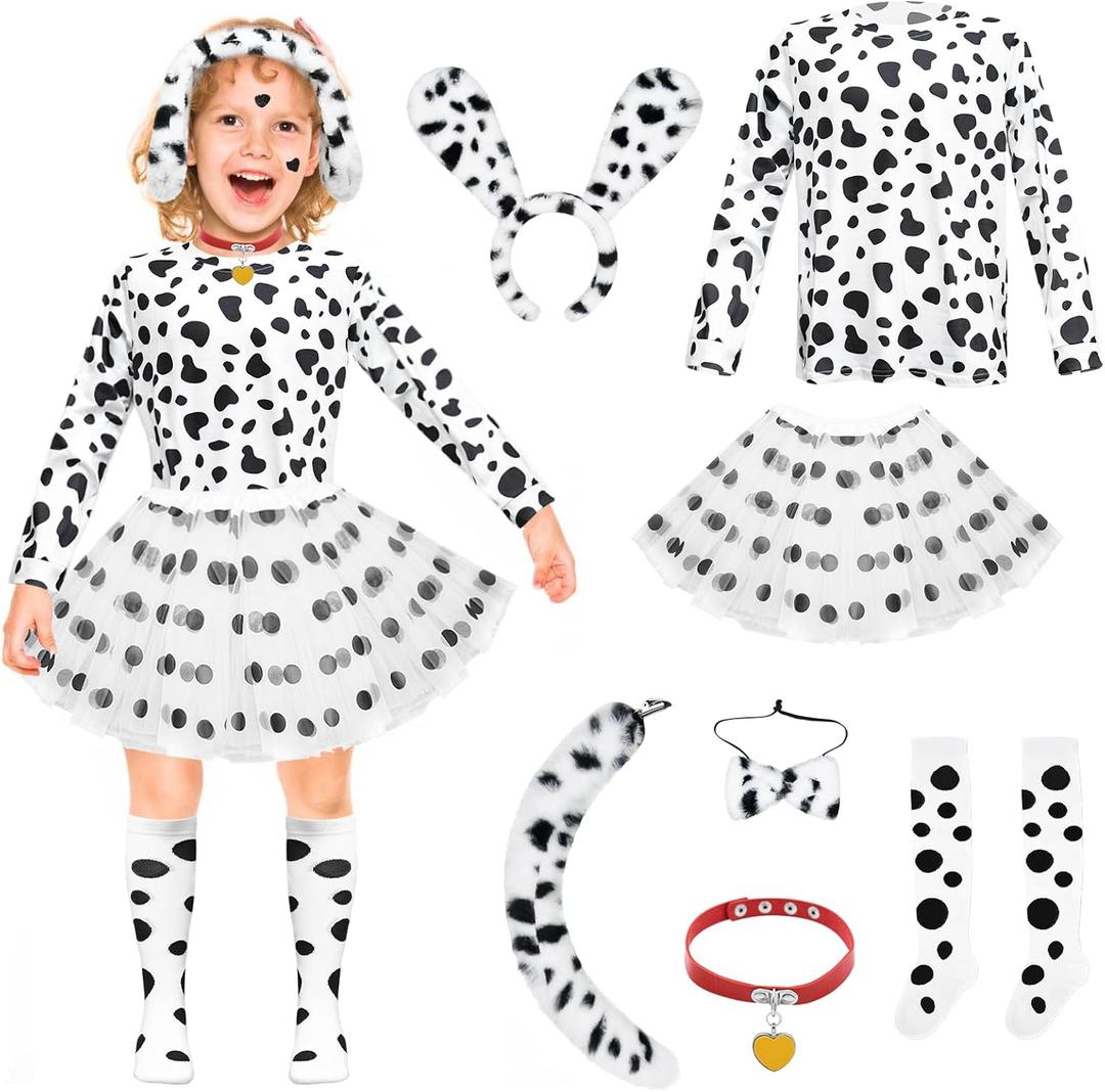 Dalmatian Costume Kids,Boys Girls 101 Days of School Costume Shirt Headband Ears and Tail Accessories (11-13T)