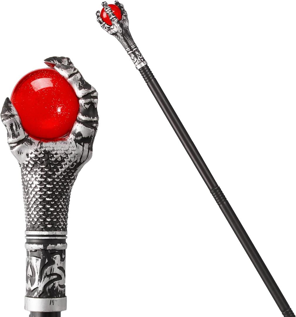 Spooktacular Creations Halloween Walking Cane, Fire Dragon Claw Round Staff for Wizard Costume Scepter Accessories for Halloween Party Pretend and Play Costume, Dress Up Parties (Red)
