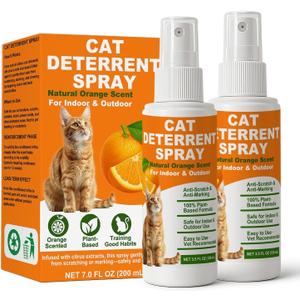 Cat Deterrent Spray 2 Pack, Natural Non-Toxic Plant Based Anti-Scratch & Anti-Marking Spray for Cats & Kittens, Orange Scent Pet Training Aid, Safe for Pet