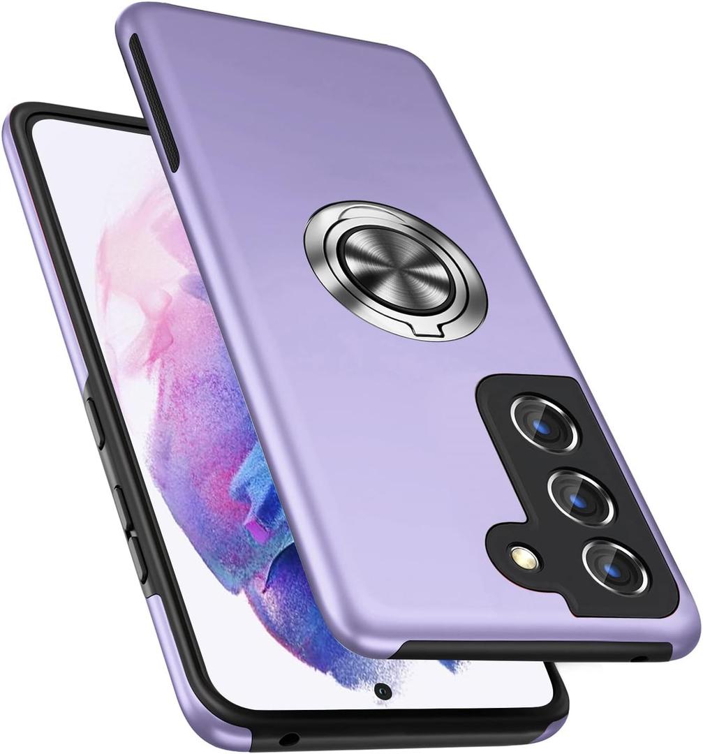 PELEPUES Shockproof Case for Samsung Galaxy S21 5G, [Built-in Camera Cover] Military Grade Phone Case Cover with Embedded Metal Ring Stand Kickstand [Support Magnetic Car Holder] for S21, Purple