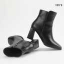 IDIFU IN3 Ankle Boots for Women Square Toe Short Heeled Booties GoGo Chunky Block Heel Dress Boots Comfortable Fashion Cute Fall Booties (8.5, Black Pu)