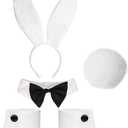 Bunny Costume Set - Rabbit Ears Headband, Bow Tie, Cuff and Tail Accessories Kit White Set