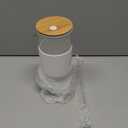 32oz Glass Tumbler with Straw & Bamboo Lid with Silicone Sleeve, Reusable Boba Smoothie Cup Iced Coffee Tumbler, Fits Cup Holder, Glass Water Bottle, BPA Free Beer Mug & Stein White.