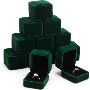 Junkin 24 Pieces Velvet Ring Box Earring Jewelry Display Box Ring Case for Wedding Engagement Birthday Proposal and Anniversary(Green)