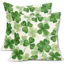 St Patricks Day Pillow Covers 18 x 18 Inch Set of 2 for Watercolor Sage Green Lucky Shamrock Decor Throw Pillows Spring Holiday Outdoor Farmhouse Decorative Cushion Cases for Couch Decoration