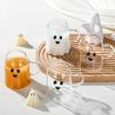 4 Pcs Halloween Ghost Coffee Mug Glass Cup with Handle Heat Resistant Coffee Tea Milk Cups Halloween Accessories Birthday Gifts for Home Office Drinking