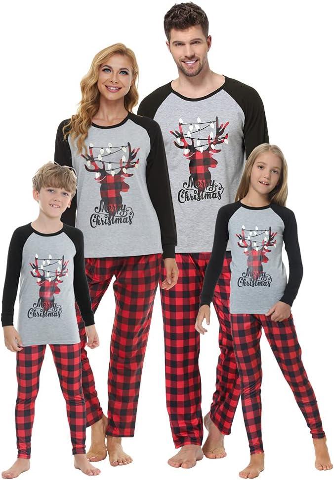 VENTELAN Family Matching Christmas Pajamas Set Holiday Santa Claus Sleepwear Xmas PJS Set for Couples and Kids (2T, Grey Deer)