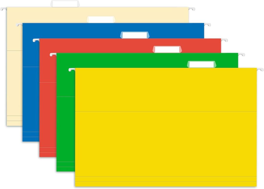 HERKKA Hanging File Folders, 30 Pack Reinforced Legal Size Hanging Folders with Heavy Duty 0 Inch Expansion, Designed for Bulky Files, Medical Charts, Adjustable Tabs, Assorted Colors