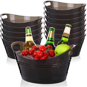 meekoo 12 Pcs Plastic Ice Buckets Bulk with Handles 4.5L Oval Storage Tub Large Capacity Ice Drink Bucket for Party Bar , Drink Cooler , Beer Champagne Beverage Bottle Cooler (Black)