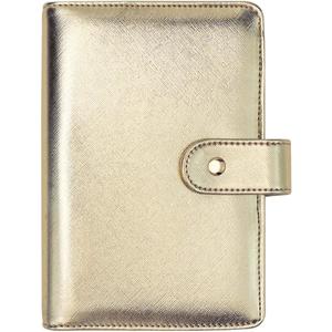 NatSumeBasics Gold A6 Binder 5" x 7" Budget Binders Cover Refillable 6 Rings Faux Leather Binding Cover for Planner Traveller Journal (Gold)