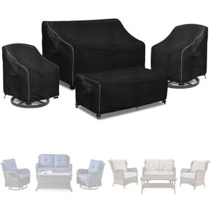 Patio Furniture Covers 4 Piece Set, 600D Heavy Duty Outdoor Furniture Covers Waterproof for Patio Loveseat, Swivel Rocker Chair and Coffee Table,Black (Large)