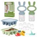 WAJIAYON Easter Bunny Baby Breastmilk Popsicle Molds & Baby Fruit Feeder, Infant Food Freezer Tray Storage Containers, Silicone Teething Pacifier Feeder and Teether for Babies, Silicone Feeder (Green)