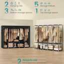 SONGMICS Portable Closet, Wardrobe Closet Organizer with Cover, 5 Hanging Rods and Shelves, 4 Side Pockets, 17.7 x 83 x 65.7 Inches, Large Capacity for Bedroom, Living Room, Ink Black URYG095B01