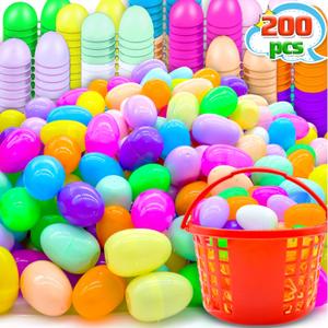 200Pcs Easter Plastic Egg Bulk Empty, Fillable Basket Fillers Stuffer Hunt, Colorful Golden Eggs for Classrrom Prize Supplies Toy
