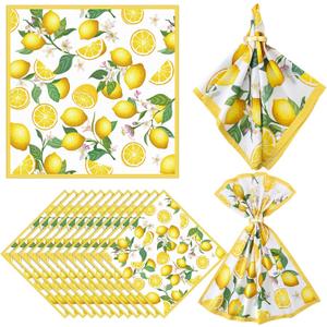 12 Pcs Lemon Cloth Napkins Lemon 20"x20" Washable Dinner Tea Party Napkins for Kitchen Party Wedding Restaurant Indoor Outdoor Botanical Fresh Spring Summer