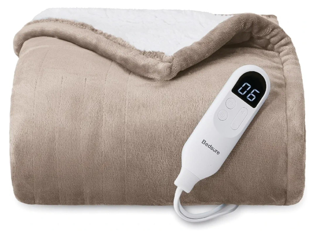 Bedsure Heated Blanket Throw Blanket - Fast Heating Electric Blanket, Soft Flannel Heated Throw with 4 Time Settings, 6 Heating Settings, Warm Gifts for Grandma Grandpa (50x60 inches, Taupe)