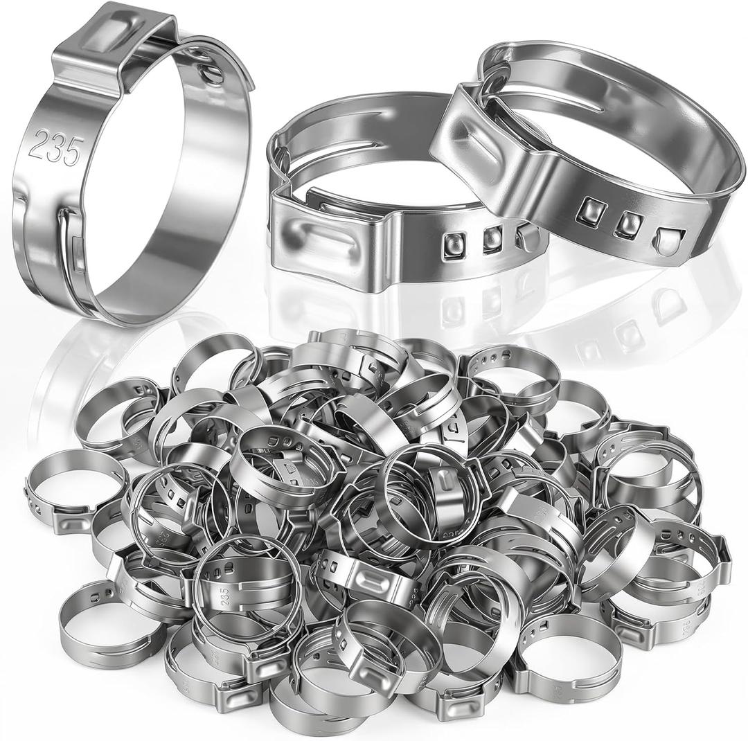 200 Pcs 3/4 Inch PEX Cinch Clamps, 304 Stainless Steel Crimp Rings Single Ear Hose Clamps for PEX Tubing Pipe Fitting Connections, Silver