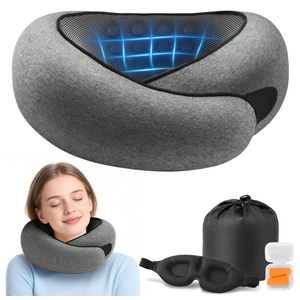 Purroch Advanced Memory Foam Neck Travel Pillow, Neck Pillow Airplane with Eye Mask & Ear Plugs, Designed for The Comfort of Travel & Office, Travel Pillow for Plane, Car, Home, Work， Grey