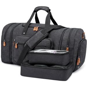 Sucipi Canvas Travel Duffel Bag for Men, Weekend Overnight Bag with Shoe Compartment and Toiletry Bag, Carry-On for Airplanes, Dark Grey (Dark Grey-3 piece set)