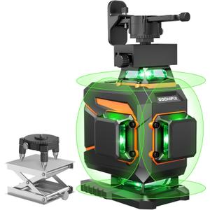 Laser Level 360 Self Leveling Green Light Laser Level Tool Wall Mount Base Bracket 100ft Nivel Laser Rechargeable Battery Receiver for Outdoor Use,4D 4x360