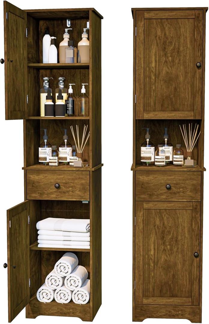 Viaozutis Tall Bathroom Cabinet, Storage Cabinet with 2 Doors & 2Drawer, with Ajustable Shelve, for Bathrooms, Kitchens,Entrances,BedroomsRetro Color