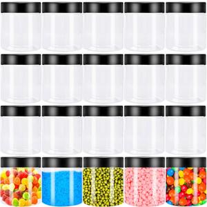20Pcs 4oz Plastic Slime Containers with Black Lids,Round Refillable Travel Storage Sealed Jars Clear Wide Mouth Container for Candy,Food Storage,Makeup,Cosmetics,Lotions,Eye Shadow,Cream,Samples