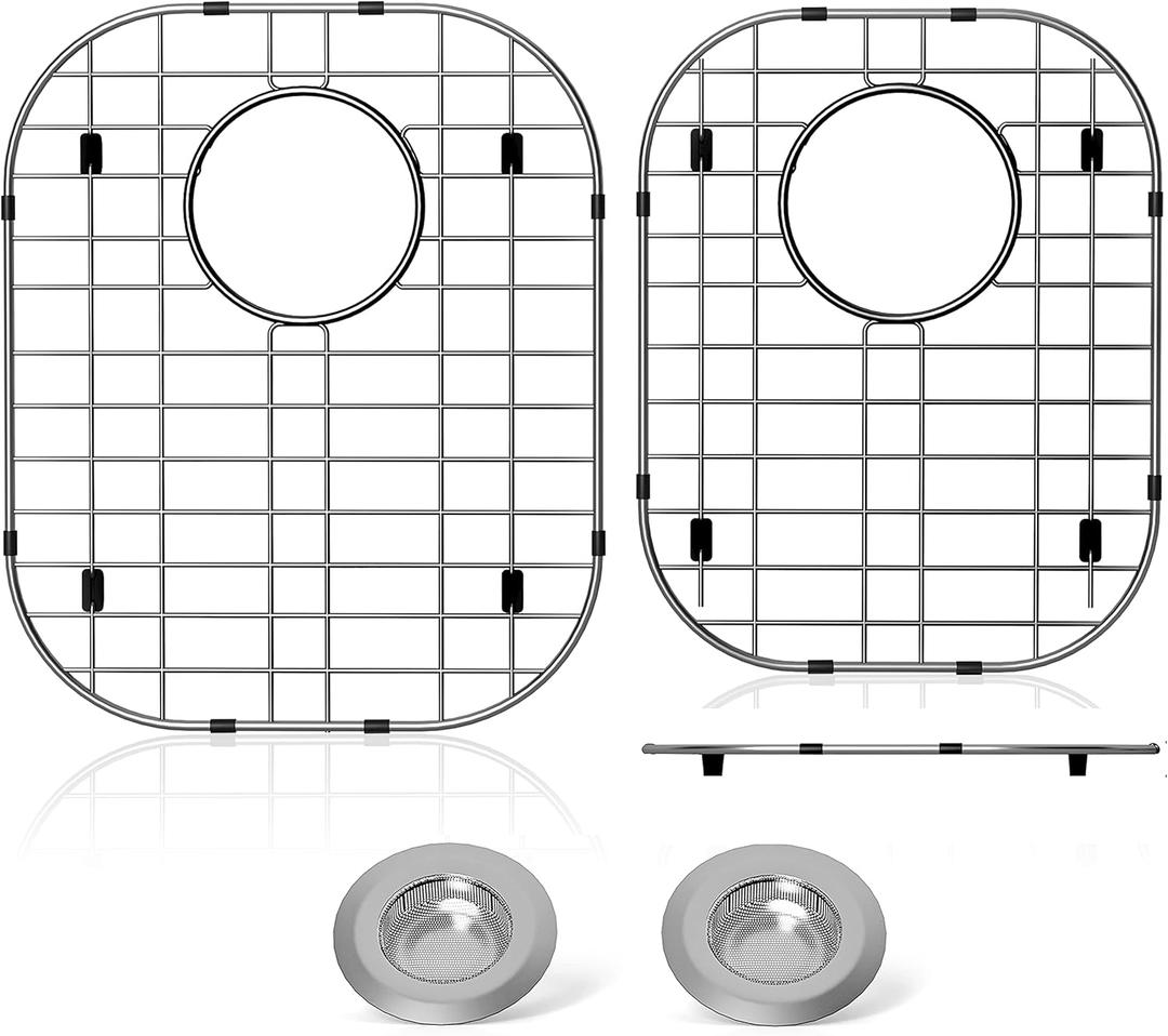 2Pack Sink Protector Grid 13"x16"and 11.2"x14.5", 304 Stainless Steel Sink Protectors for Kitchen Sink, Rust Resistant Metal Kitchen Sink Grid with 2Pack Sink Strainers (Rear Drain/4Pack)