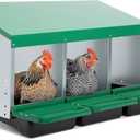 Classic Style 3 Compartment, Forward Rollout & Rollaway, Hen & Chicken Nesting Box with Integrated Perch and Protective Egg Laying Collection Lids