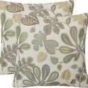 Set of 2 Jacquard Tropical Leaf Pattern Throw Pillow Covers Decorative Pillowcase 22X22 Inches,Green Cream