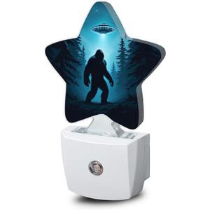 Big Foot UFO Night Lights Plug Into Wall,Forest Landscape Star Night Light for Kids,Nightlight with Dusk to Dawn Smart Sensor for Bedroom Bathroom Decor,Children Women Men Gift