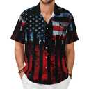 COTAIL Men's Tropical Hawaiian Beach Shirt, Short Sleeve Shirts for Men, Quick-Dry Button Up Shirt for Party, Summer, Vacation, Casual Wear (Medium, American Flag) (M)