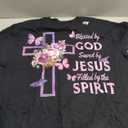 Blessed by God Saved by Jesus Purple Floral Cross Christian T-Shirt Large