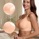 Jelly Wireless Push Up Bra for Women, Seamless Deep V Mesh Bralette, Comfortable Supportive T Shirt Bra No Wire (Beige, XXXL)