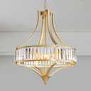 21.6" Crystal Chandeliers for Dining Room Modern Gold Chandelier with Round Metal Shade 6-Light Large Dining Room Light Fixture for Kitchen, Dining Room, Hallway, Bedroom, Foyer