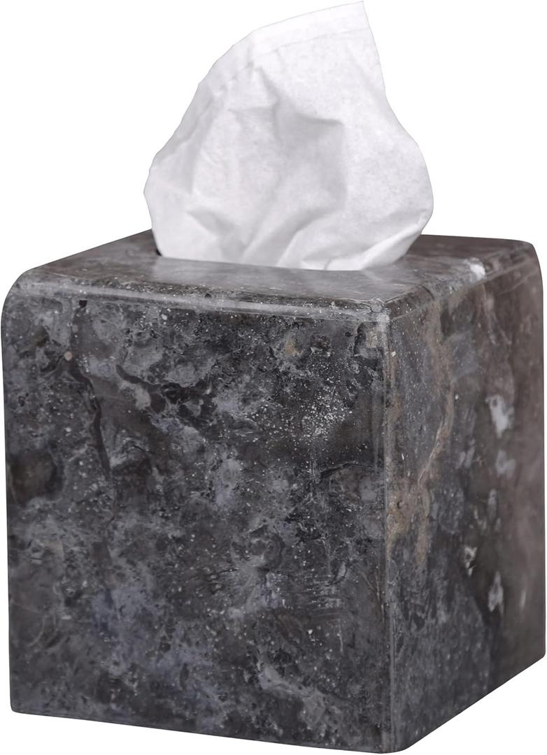 Luxury Natural Marble Tissue Box Cover Heavy-Duty Square Facial Tissue Holder, Hand-Carved for Bathroom, Bedroom, Living Room & Car, Elegant & Durable (Champagne Beige, 5.4 x 5.4 x 5.6)
