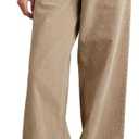 Women's High Waisted Wide Leg Corduroy Pants Vintage Loose Comfy Trousers with Pockets (Medium, Khaki)