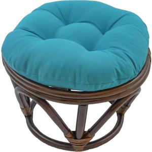 Blazing Needles Solid Twill Round Footstool Cushion, 18", Aqua Blue