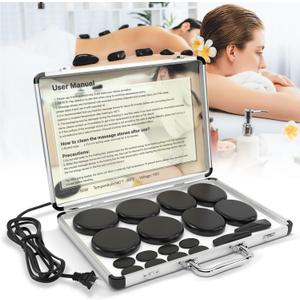Portable Massage Stone Warmer, 18pcs Basalt Hot Stone Massage Set, Electric Rock Heater Kit, Dry Heating Box for SPA Center, Beauty Salon, Travel & Home Use, Healing, Relaxing & Pain Relief