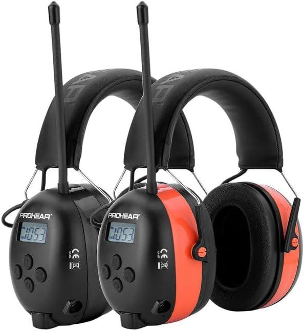 PROHEAR 033 2.0 Bluetooth Hearing Protection Headphones with AM/FM Radio - 31 SNR Noise Reduction Ear Muffs, 50Hrs Rechargeable Battery, 2 Pack for Mowing, Snowblowing, Outdoor Use - Black and Orange