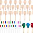 Morcheiong 24Pcs DIY Mini Wooden Maracas for Kids with 24Pcs Multicolor Pens, Fiesta Mexican Maracas Favors, Cinco De Mayo Party Supplies Decorations (Natural)
