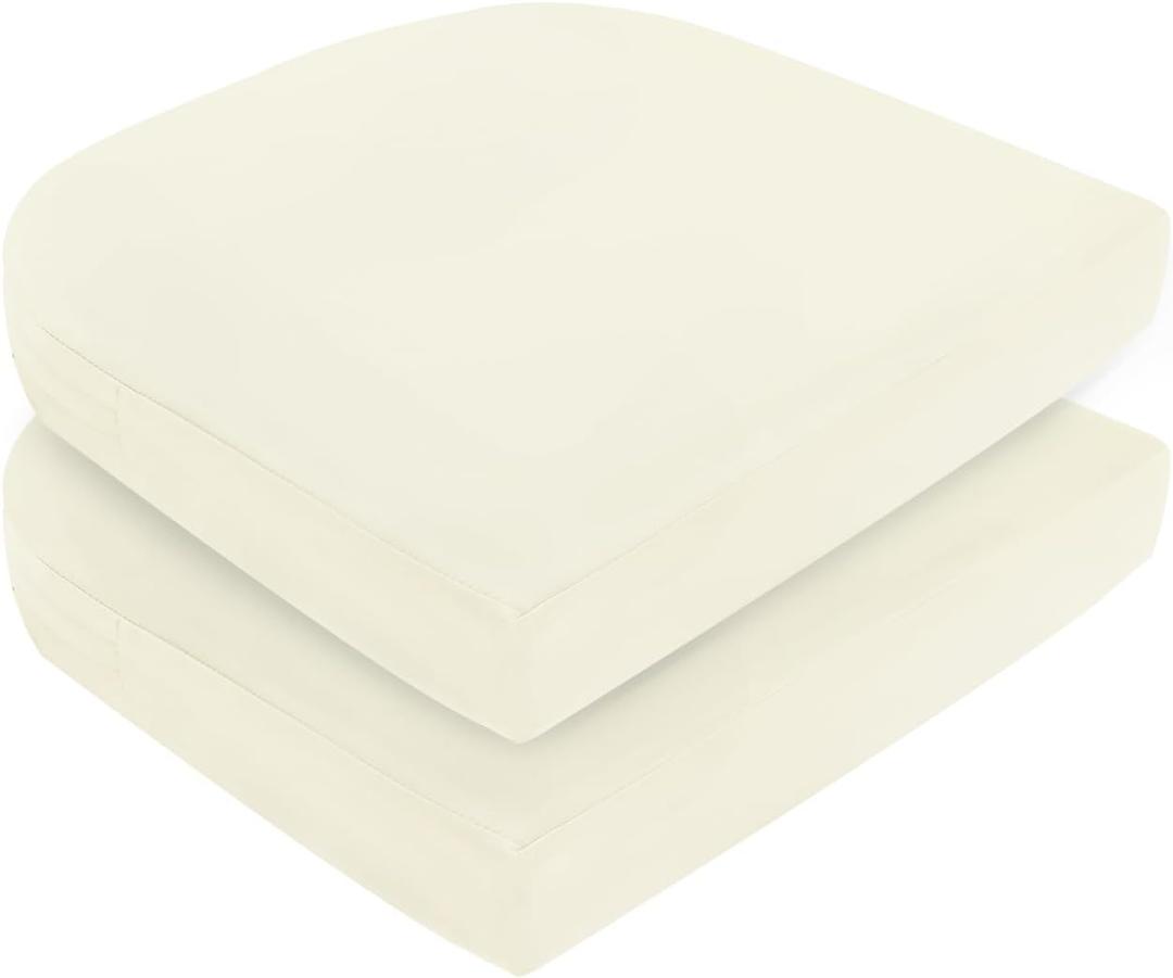 Topotdor Outdoor Chair Cushions for Patio Furniture, Waterproof Patio Chair Cushions Set of 2, Indoor/Outdoor Round Corner Chair Seat Cushion with Ties, 17"x16"x2", Cream