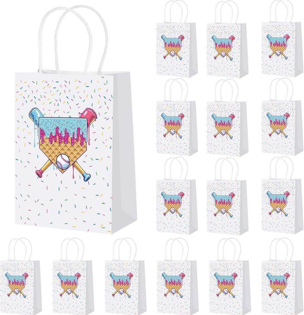 AmazingSpark 24 Pcs Baseball Ice Cream Drip Kraft Gift Party Favors Bags Baseball Ice Cream Drip Goodie Snack Treat Bags with Handles for Sport Team Gift Rookie of The Year First Birthday(Cute)