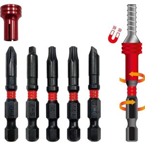 BIG RED BHT-5MTIB01R-4 Torin Hex Shank Screwdriver Bits, Magnetic Torsion Impact Bit Set, 5-Piece