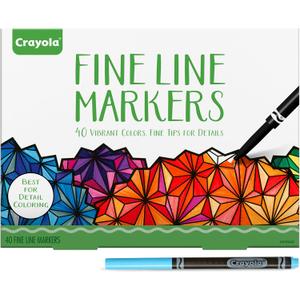Crayola Fine Line Markers for Adults (40ct), Skinny Marker Set for Adult Coloring Books, Gift for Teens, Aesthetic Art Supplies, Stress Relief Activity