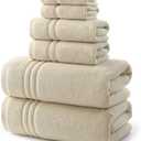 REDKISS Beige Towels Set 6 Piece Cotton Towel Sets with 2 Bath Towels, 2 Hand, 2 Washcloths, 650GSM Hotel Quality, Soft, Highly Absorbent Towels for Bathroom Gym, Ideal Everyday Use