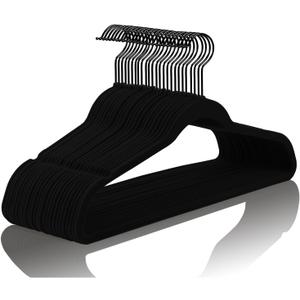 MIZGI Premium All Black Velvet Hangers with Black Hooks (30 Pack) Heavy Duty - Non Slip Felt Hangers - 360 Degree Swivel,Space Saving Clothes Hanger,Durable Strong Hanger for Suits,Coat