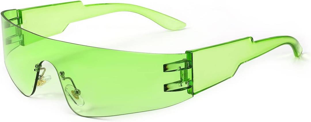 FEISEDY Futuristic Visor Punk Sunglasses Rimless One Piece Goggles Miorred Shades Women Men B2927 (Gradient Green Mirrored)
